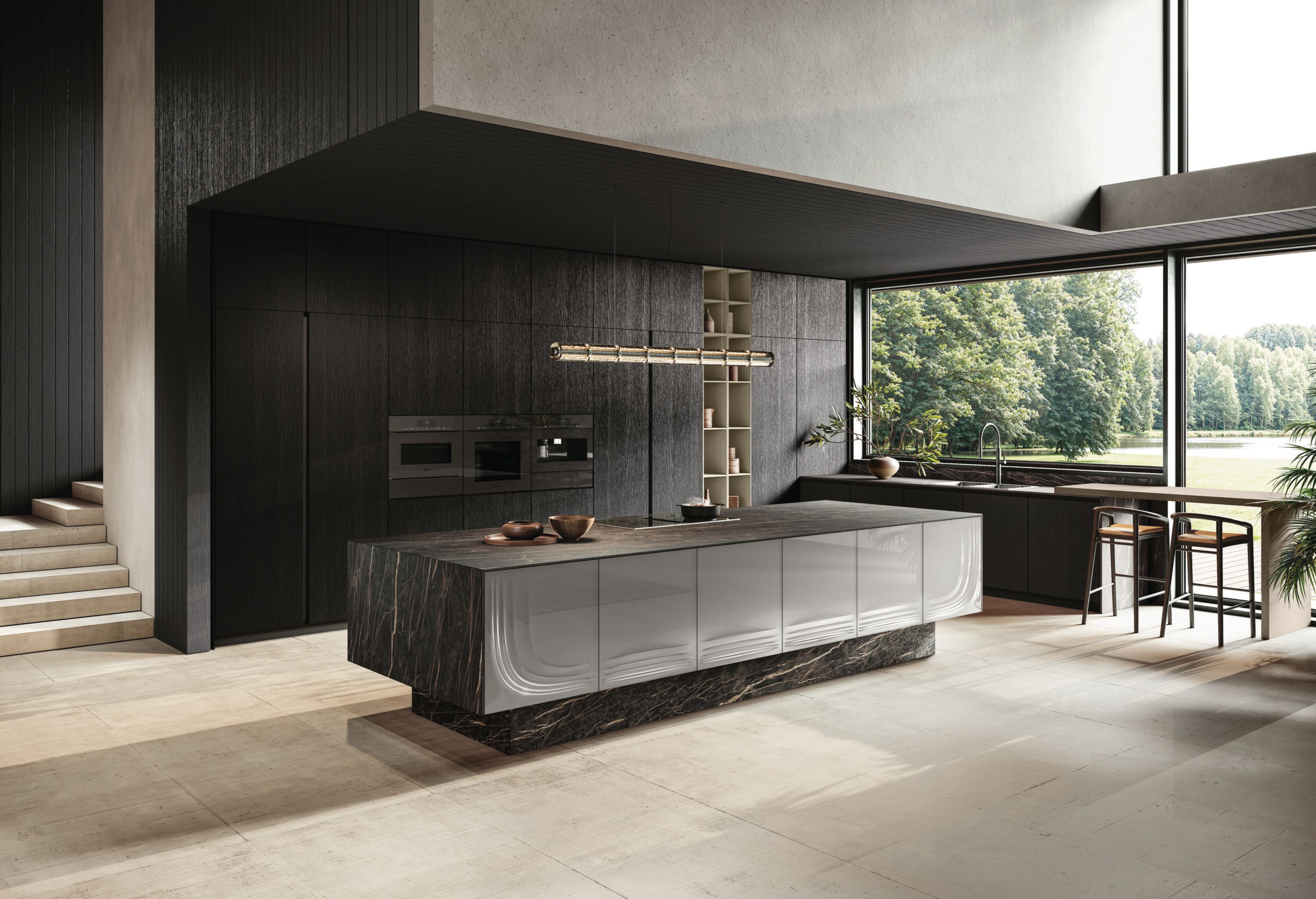 Встроенная кухня из Laminam® и стекла с островом Febal Casa Onda ARCH-00099934 - Вид №5