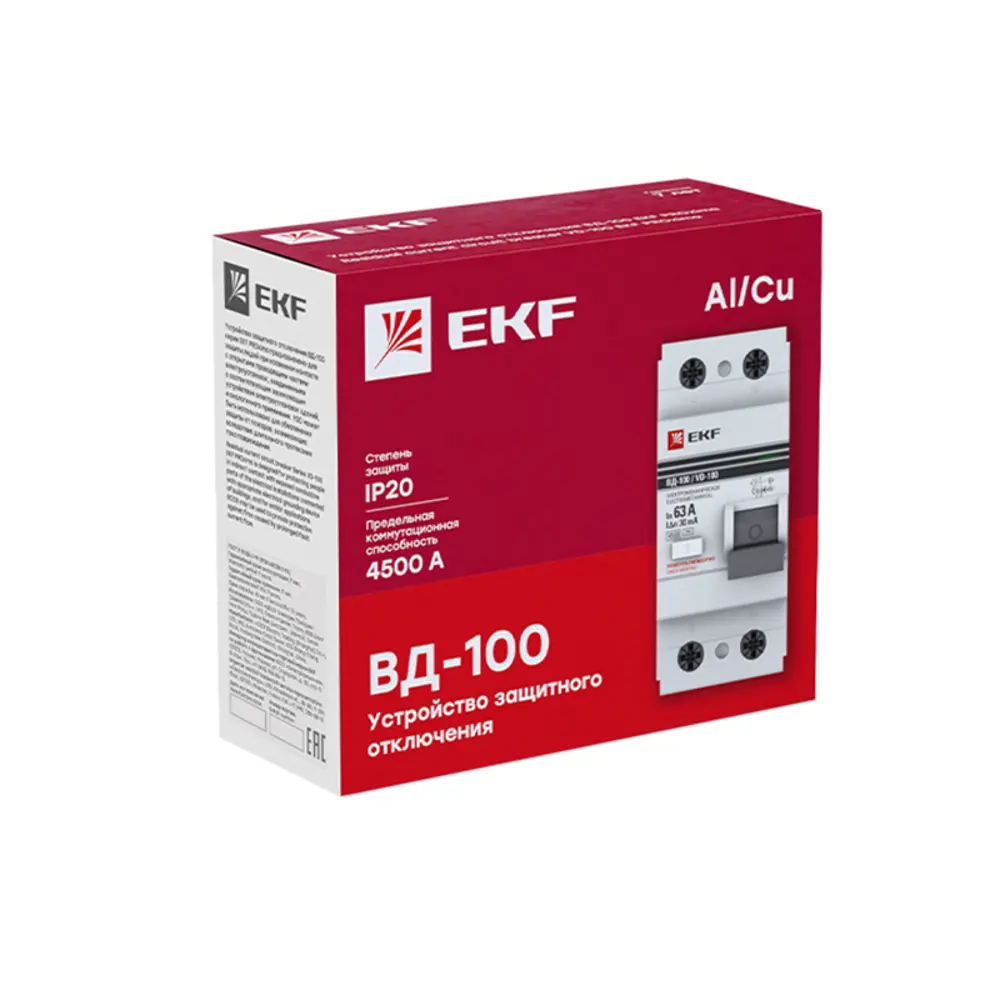 УЗО EKF ВД-100 2P 63 А 300 мА 4.5 кА АС elcb-2-63-300-em-pro 82423030 STLM-2090503  - Вид №3