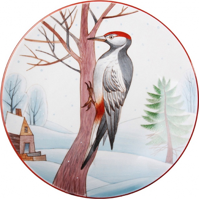 10575759 Императорский фарфоровый завод Тарелка декоративная 19,5см "Пестрый дятел" "Элипс" Фарфор твердый 