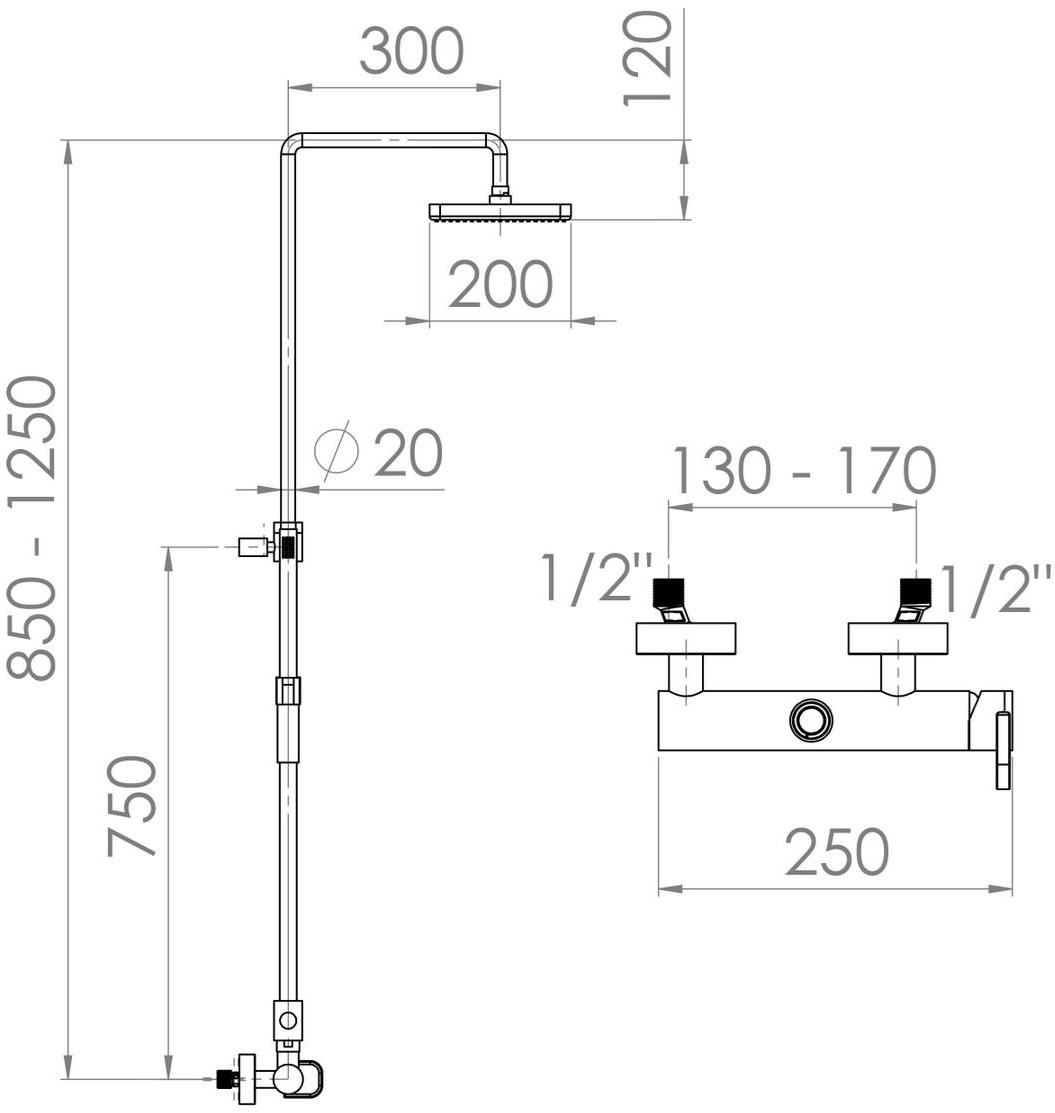 rvb Настенная душевая стойка с ручным душем с верхним душем Polo club 4541.--.32 - Вид №1
