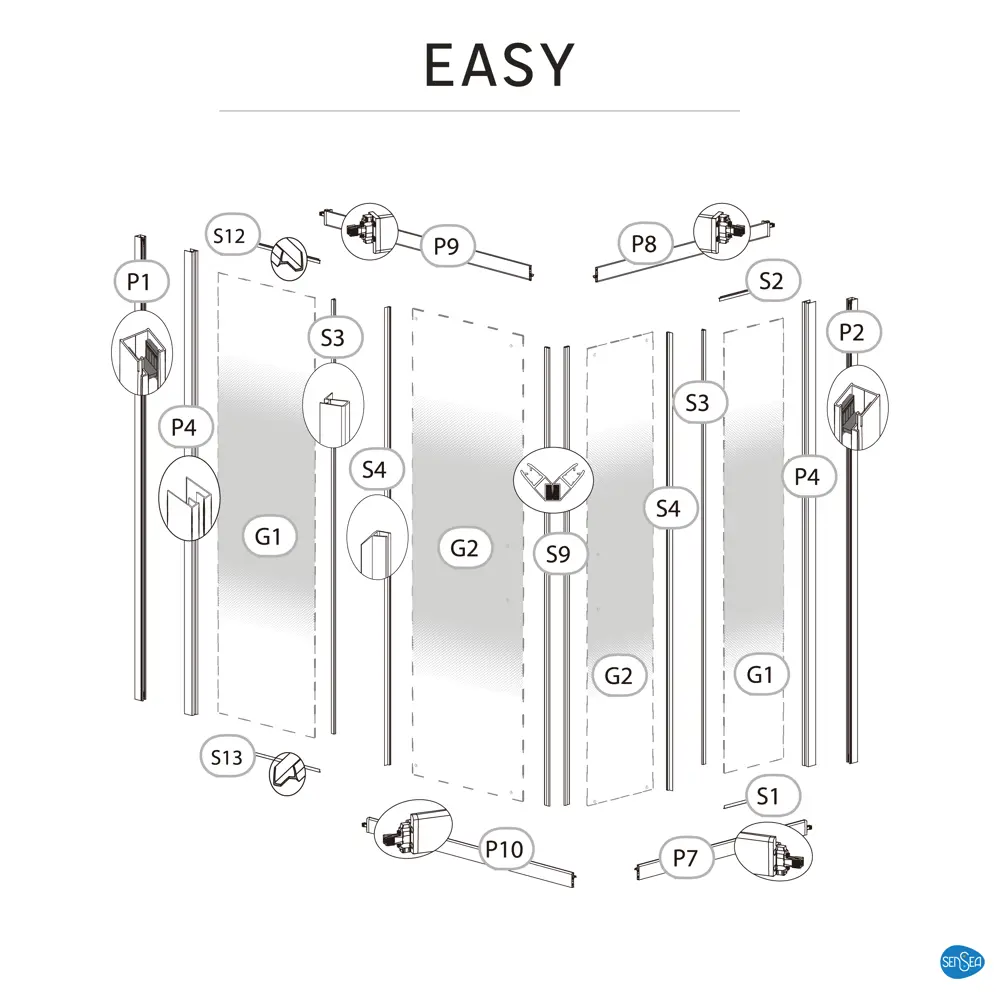 Комплект стекол для душевой ширмы Sensea Easy 100x70 см стекло с шелкографией, цвет профиля на выбор 88103653 STLM-2016755 - Вид №26