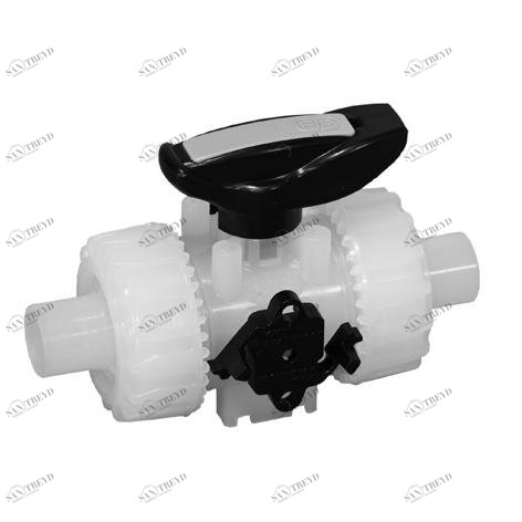 SANIT 72205607050 2-ходовой шаровой кран d20-63, ВКД DualBlock®, PVDF, PVDF-LS буртиком, FKM 
