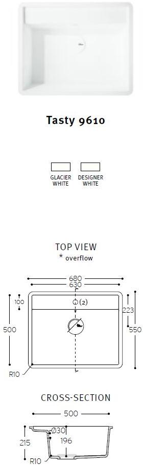 9610 Накладная раковина на столешницу  овальная Corian® Design  - Вид №2