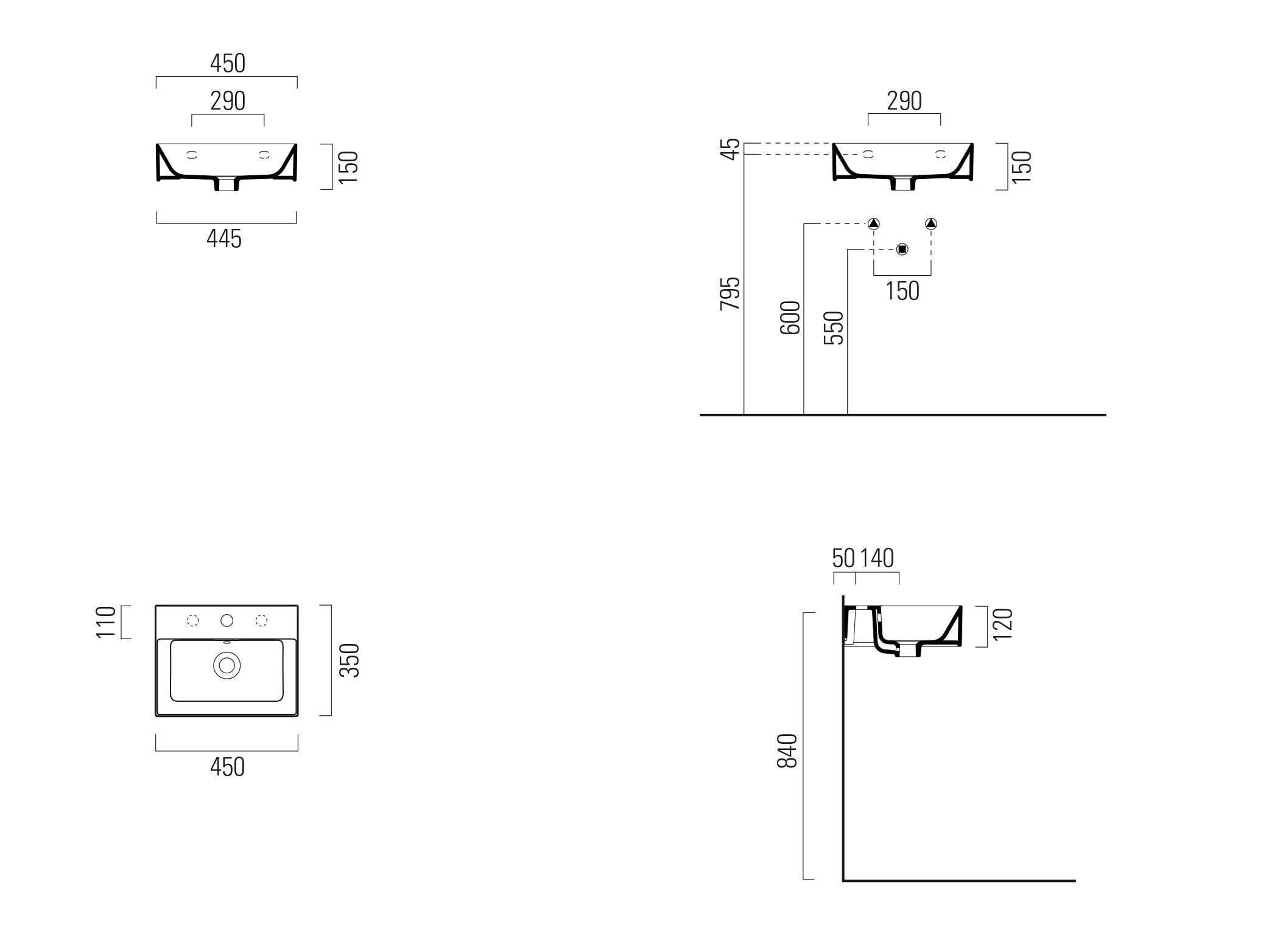 Керамическая прямоугольная раковина с держателем для полотенец GSI ceramica Color Elements ARCH-00068051 - Вид №3
