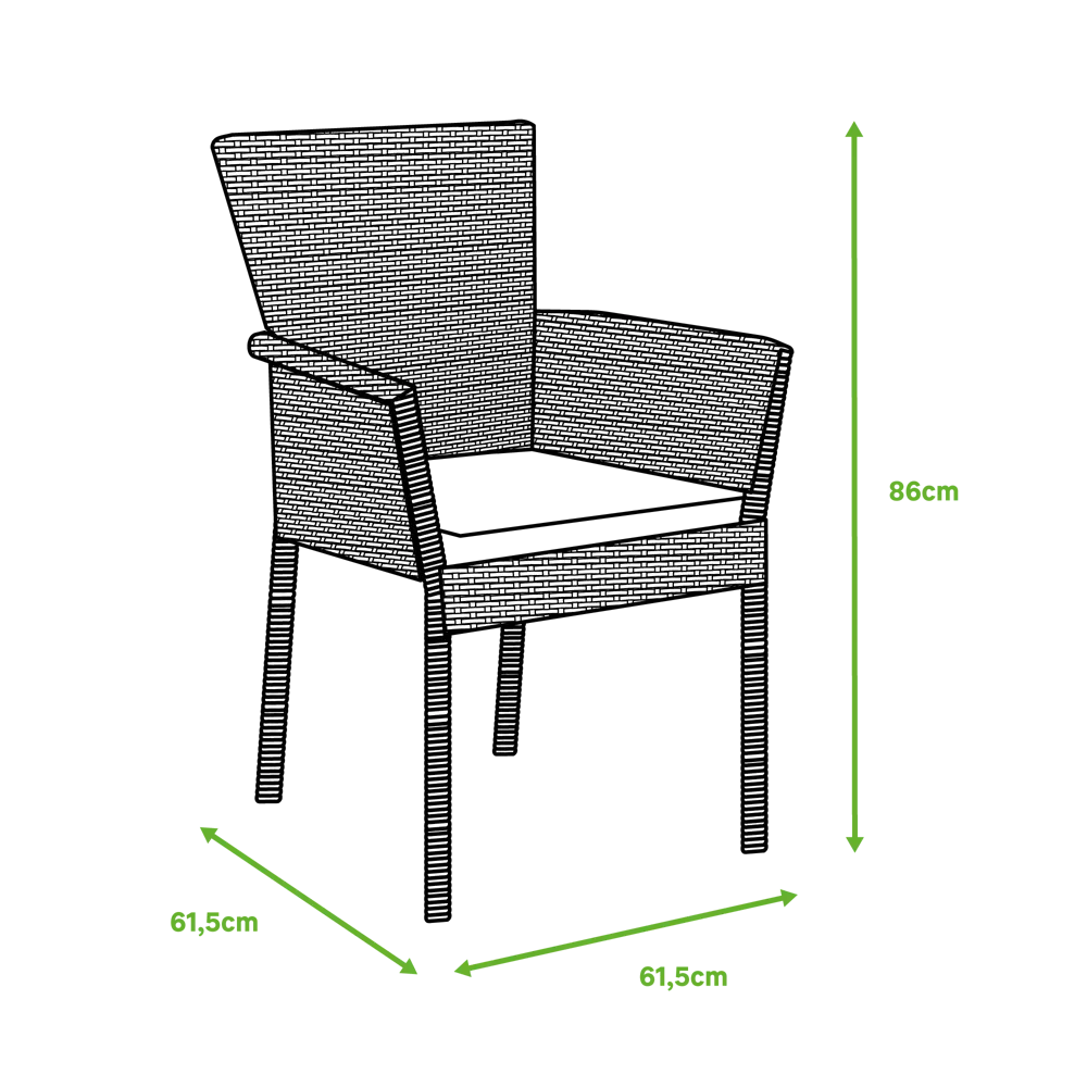 Кресло садовое Naterial Noa Fix 61.5x86x61.5 см искусственный ротанг серый/чёрный STLM-2023676 - Вид №9