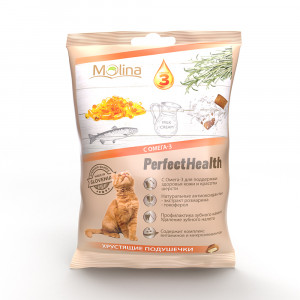 ПР0058736 Лакомство для кошек Хрустящие подушечки с Омега-3 50г Molina