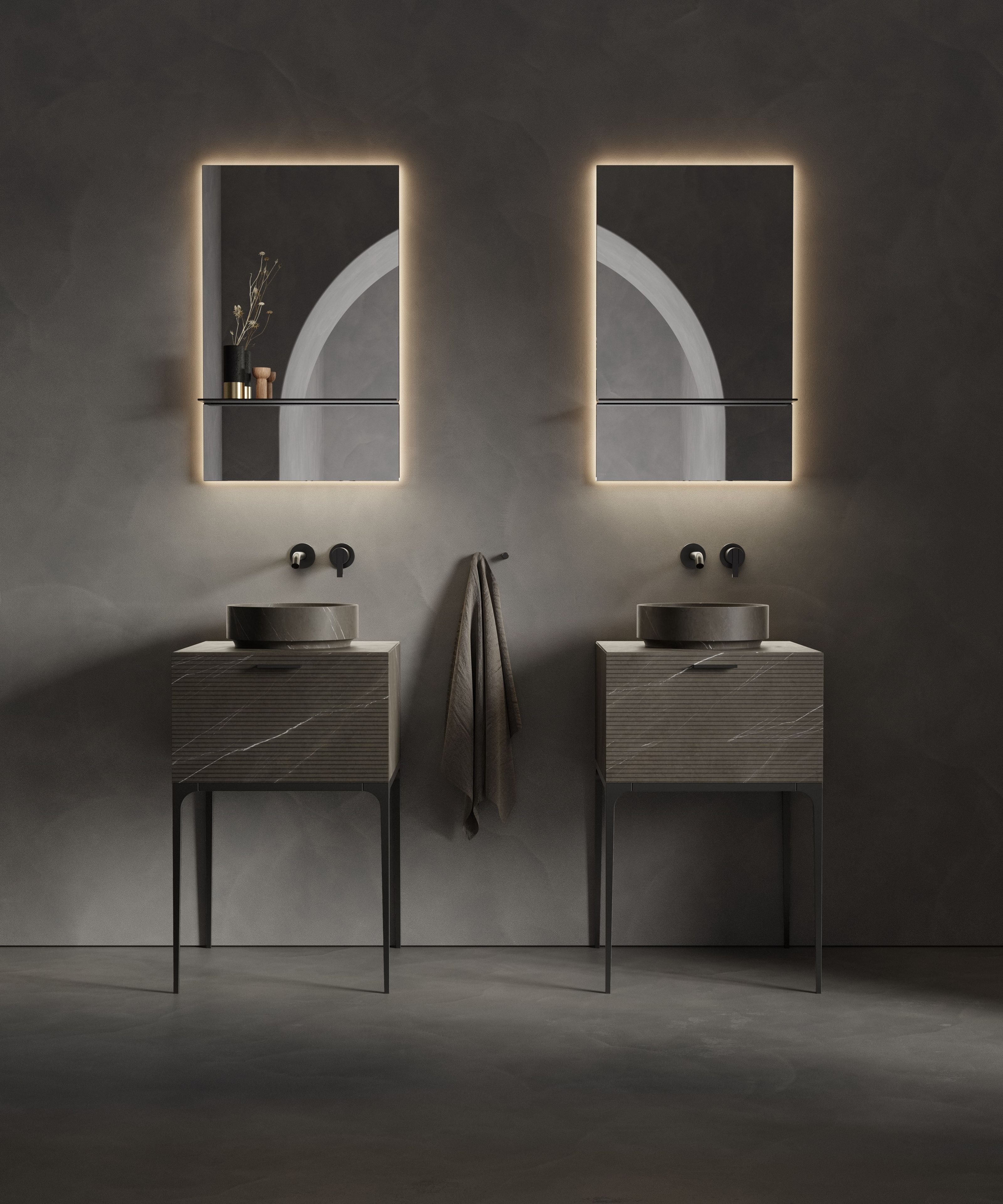 Мраморный одиночный напольный умывальник с ящиками Inbani решетки ARCH-00072077 - Вид №4