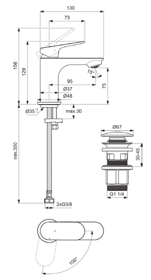 Однорычажный смеситель для раковины с автоматическим сливом Ideal Standard Ceralife O ARCH-00110034 - Вид №2