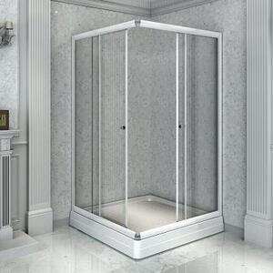 Душевой угол 100 (квадратный), стеклянные шторки (прозрачные), поддон на раме-подставке с устройством слива, профиль белый