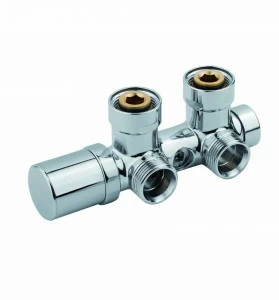 Carlo Poletti V42310L Клапан термостатический угловой одно/двухтрубный с бай-пасс, с подключением медной или пластиковой трубы. Межосевое расстояние 50 мм.