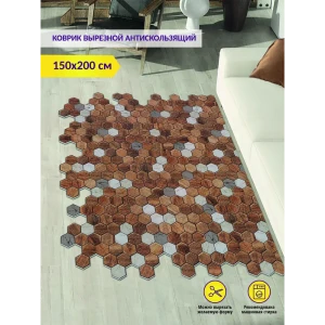 91316779 Коврик icarpet PRINT вырезной антискользящий Соты Дерево с мрамором 150x200 см STLM-1031965