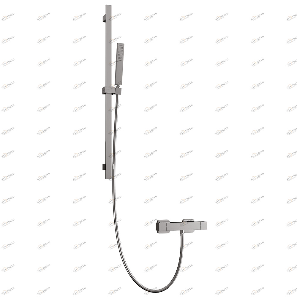 Graffio Прямоугольная латунная скользящая шина 903 мм с термостатическим смесителем, прямоугольный латунный душ, гибкий СЕРЕБРЯНЫЙ 175 см. RE800 