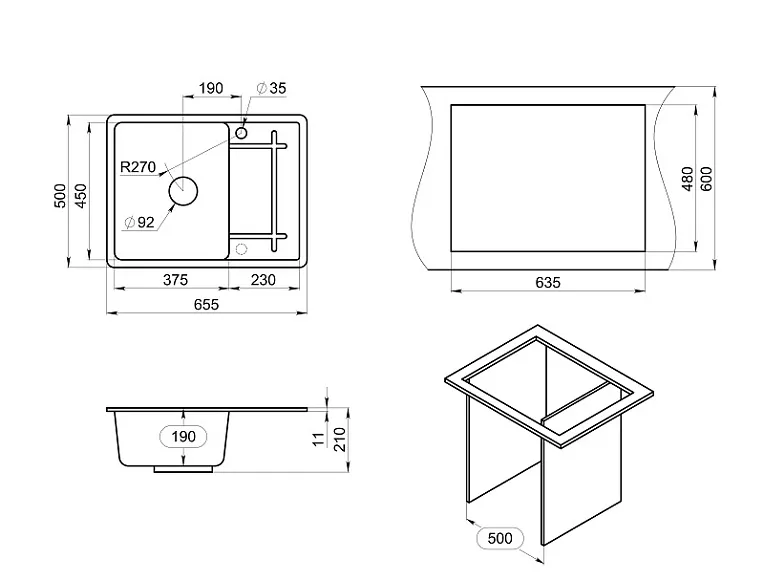 6501, АРКТИК (БЕЛЫЙ), кухонная мойка, кварц GRANULA 6501-ST171 - Вид №3