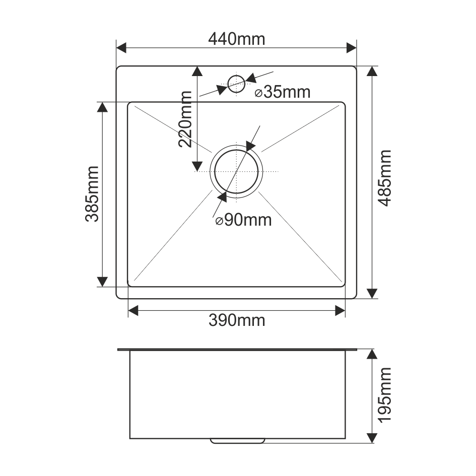 Мойка R44485H MELANA ProfLine 3,0/200 САТИН врезная прямоугольная MLN-R44485H - Вид №3