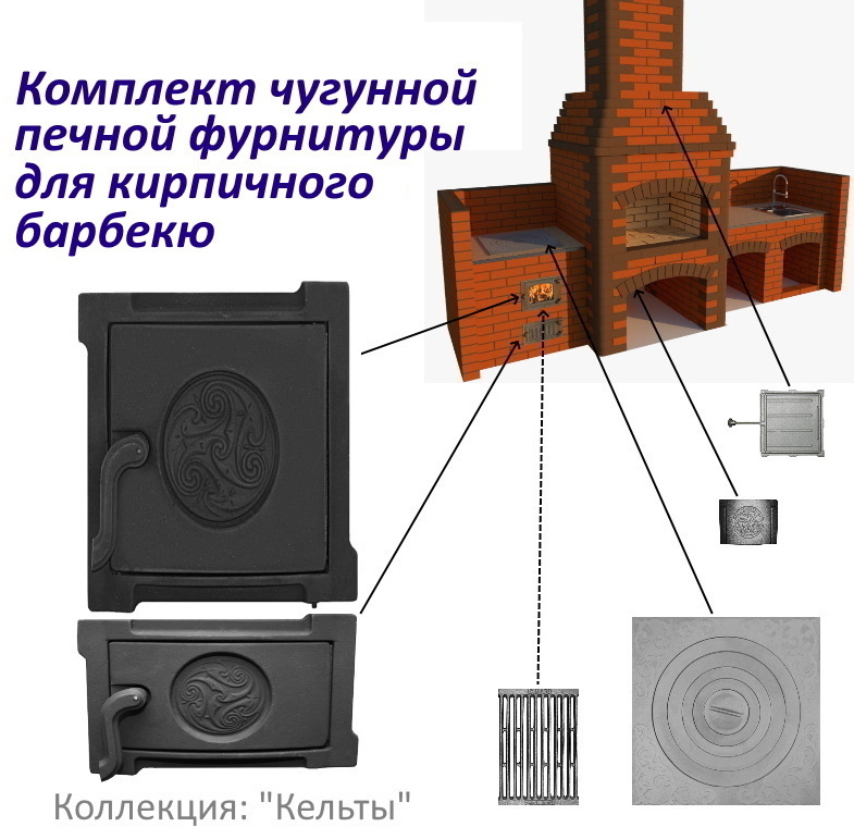 91054694 Комплект чугунной печной фурнитуры Кельты для кирпичного барбекю STLM-0459982 СТРОЙПЕЧИ
