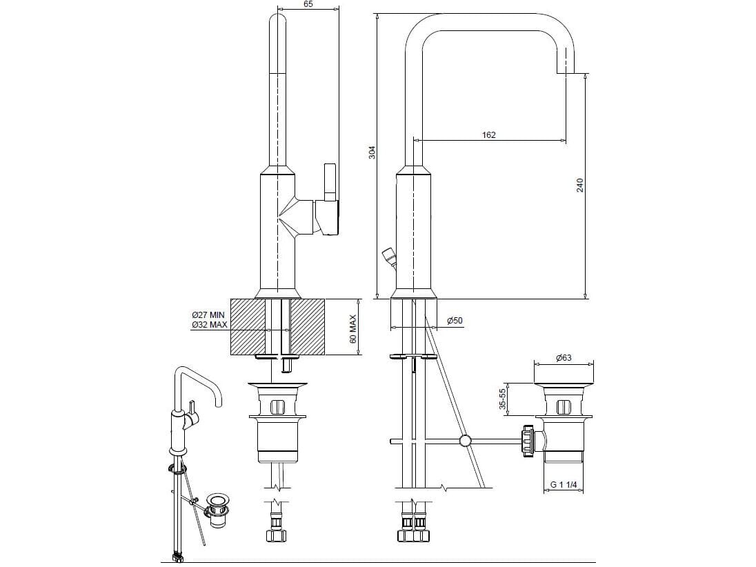 Смеситель для раковины из хромированной латуни Bugnatese Orion ARCH-00092100 - Вид №2
