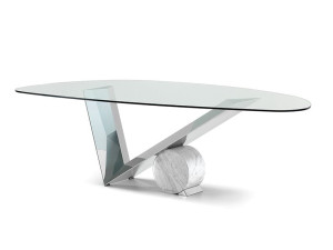 Овальный стол из нержавеющей стали и хрусталя
