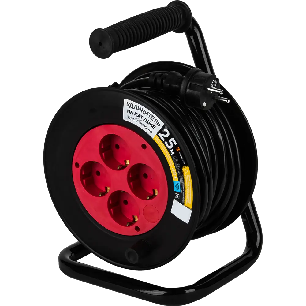 Удлинитель на катушке с заземлением Защита Про 4 розетки, 25 м STLM-2040247