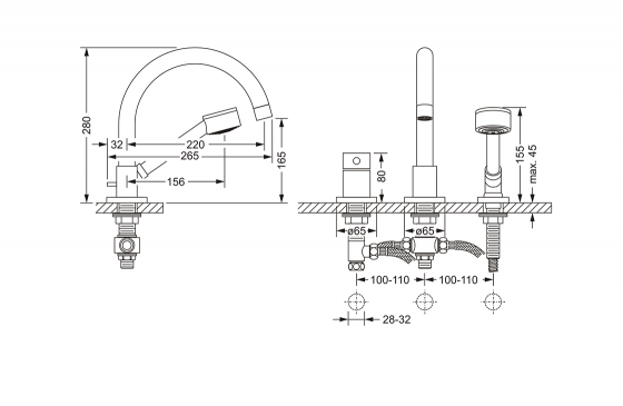 Смеситель для ванны на 3 отверстия ½“, монтаж на горизонтальной поверхности JOERGER Charleston Royal 619.30.444.000 - Вид №1