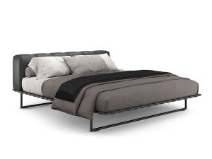 Кожаная двуспальная кровать с мягким изголовьем