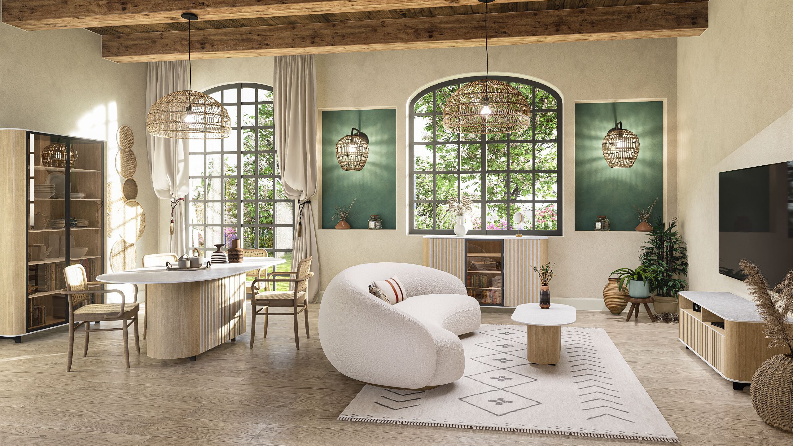 Дубовый ТВ-шкаф с распашными дверцами и столешницей из смолы Antoine Perdrieau Turdine ARCH-00064668