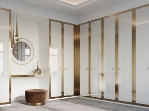 Деревянная секционная гардеробная с интегрированным освещением на заказ