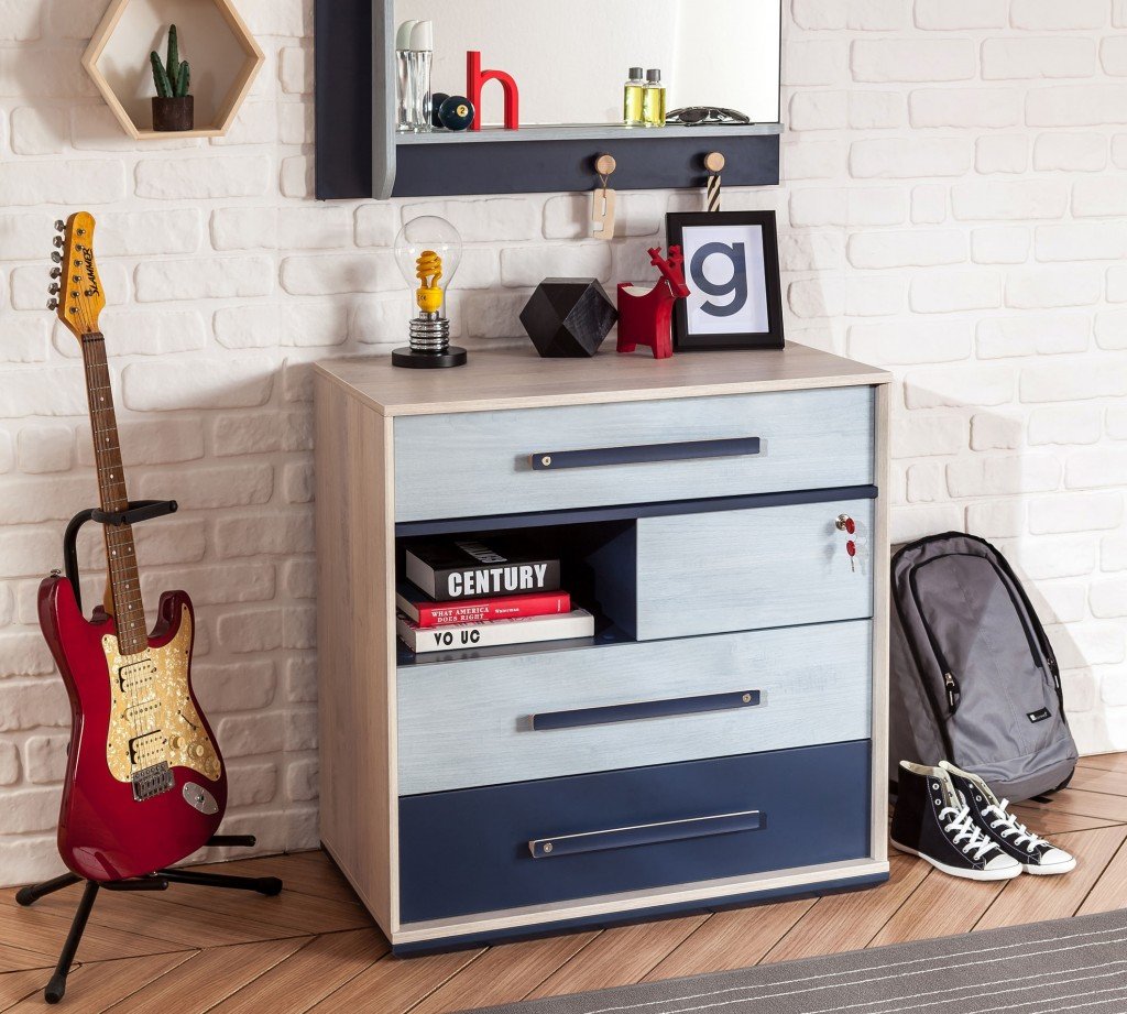 Комод с 4 ящиками и полкой голубой Trio CILEK TRIO 00-3832256 Синий;бежевый Santreyd - Вид №3