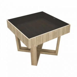 Приставной столик деревянный с черным стеклянным топом Lago Maggiore Light Brown PUSHA PUSHA 062907 Бежевый;черный