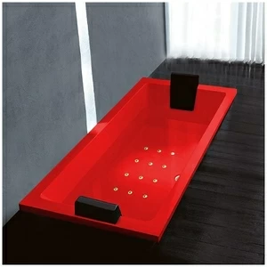 Ванна Gruppo treesse Quadra 180 V078C-DX-KZ красная с золотой фурнитурой и аэромассажем прямоугольная встроенная правая