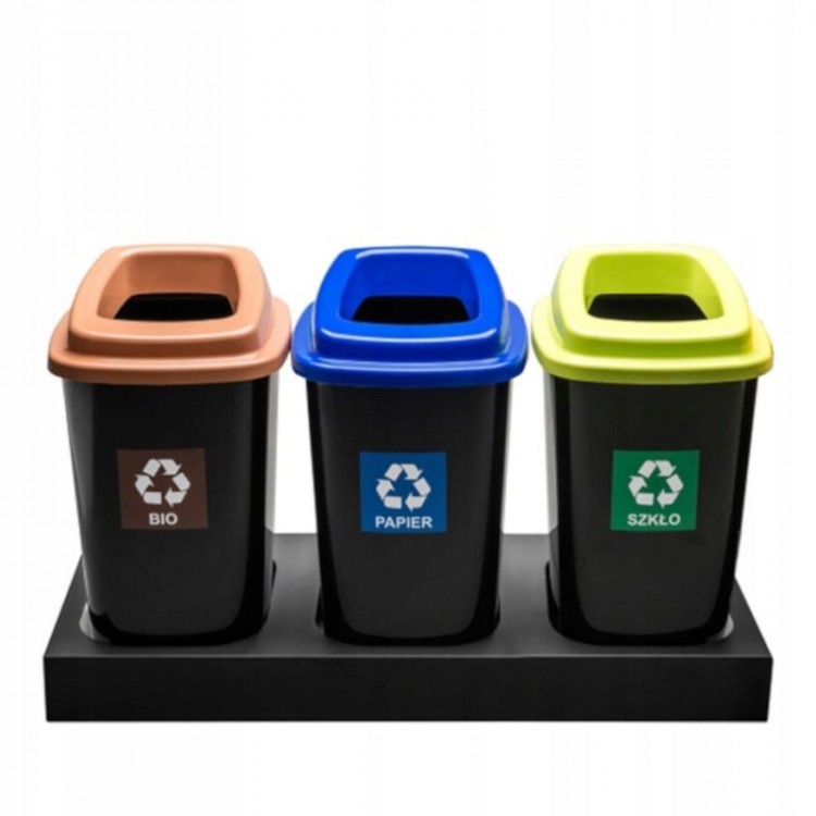 358-00 PLAFOR Металлическая база для 3 мусорных баков PLAFOR Sort Bin для раздельного сбора мусора 3 х 90 л. Черный  - Вид №1