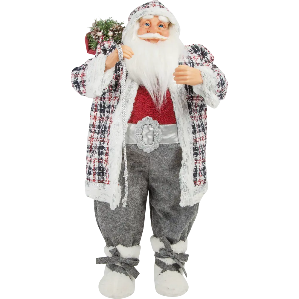 Фигурка декоративная «Дед Мороз шуба в клетку», 80 см, пластик, цвет белый/красный RELANCE STLM-2095317 - Вид №1