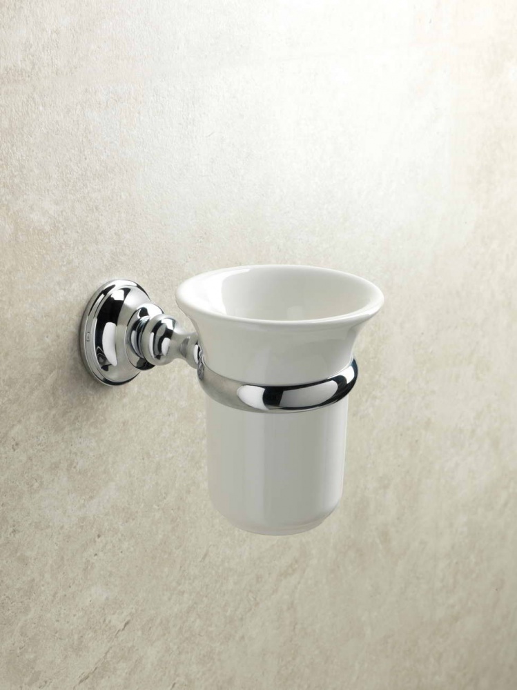 SM10(02-BI) Stil Haus Smart, настенный керамический стакан, цвет хром - золото - белая керамика 