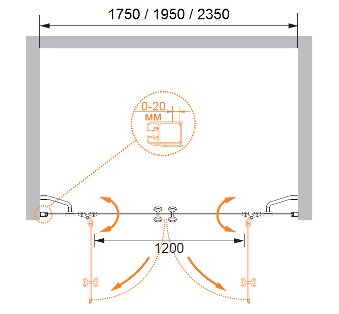 Душевая дверь в нишу CEZARES ELENA-W-B-22-180-P-Cr - Вид №5