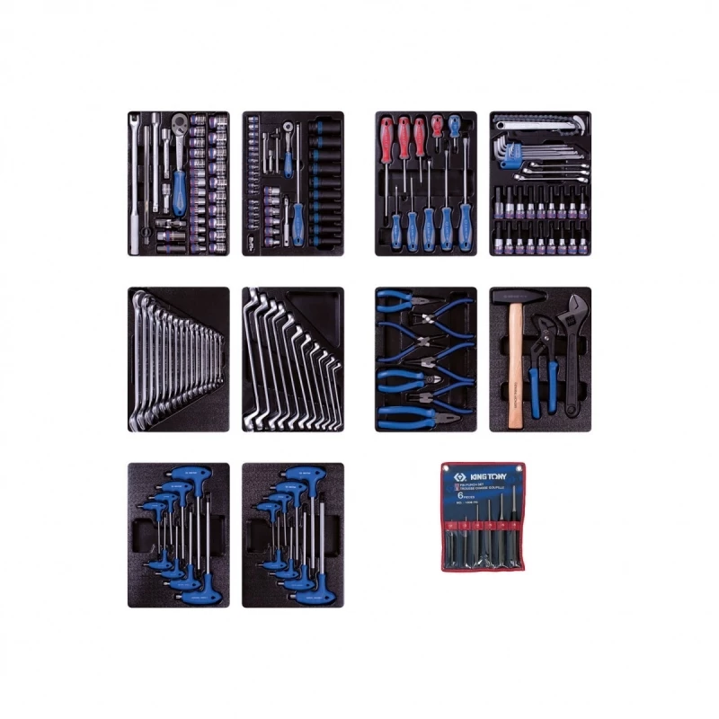 KING TONY Набор инструментов для тележки, 10 ложементов, 173 предмета Верстакофф 932-000MRD-MT