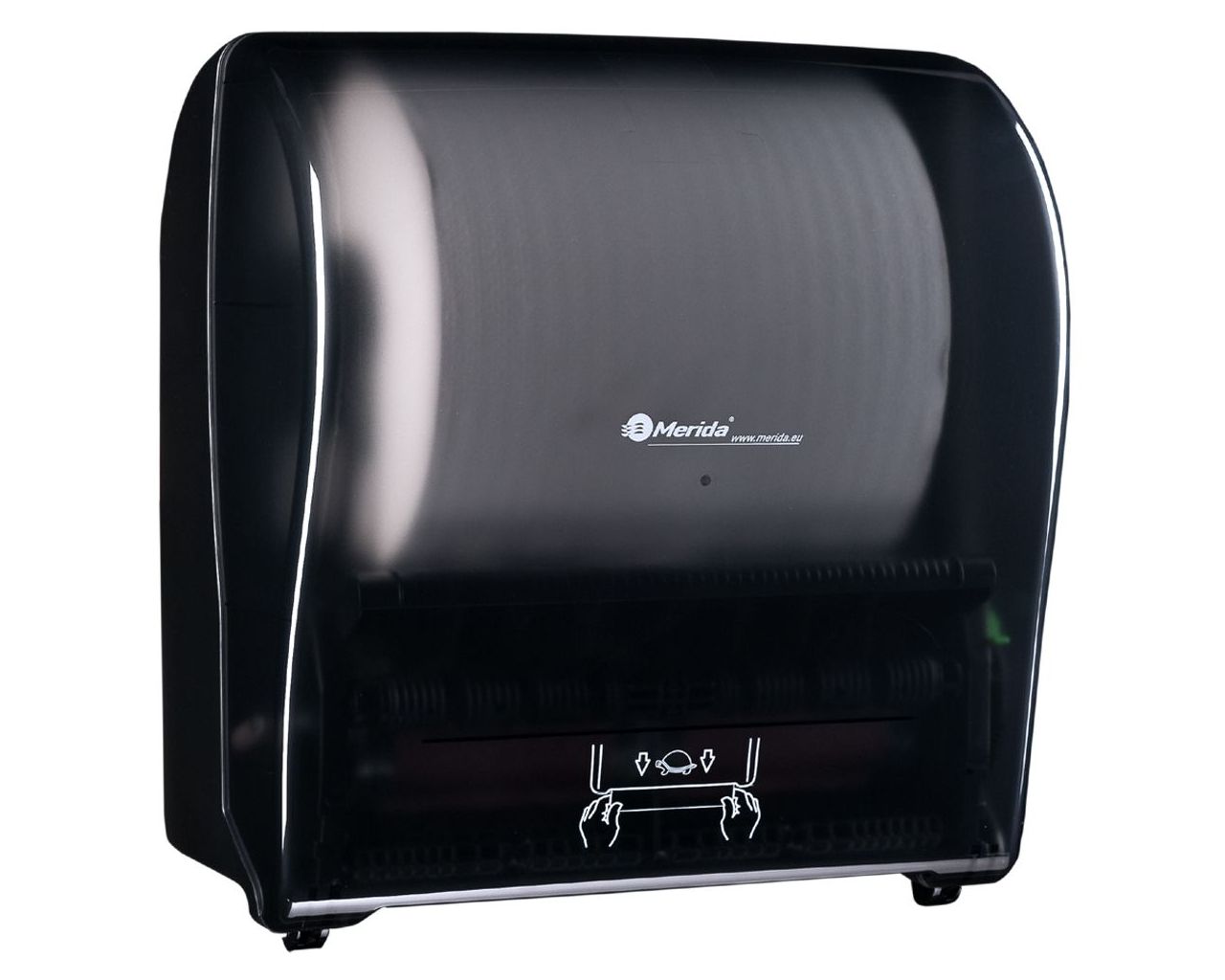 CJC303 Диспенсер для бумажных полотенец механический SOLID CUT AUTOMATIC MAXI, АБС-пластик, прозрачная темная лицевая сторона - глянцевая, полностью темная задняя - глянцевая Merida 