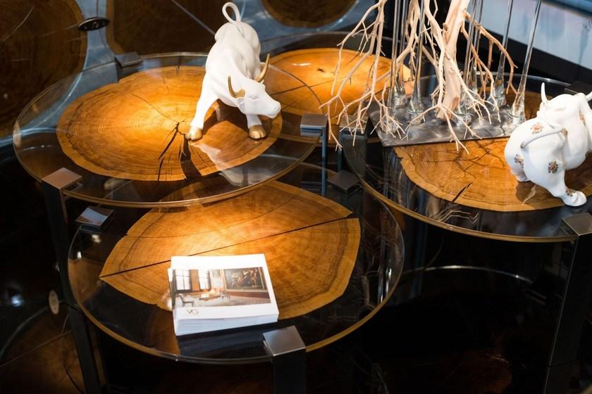 VGnewtrend Круглый журнальный столик из дерева и стекла Foresta sun-id-1345144 - Вид №3