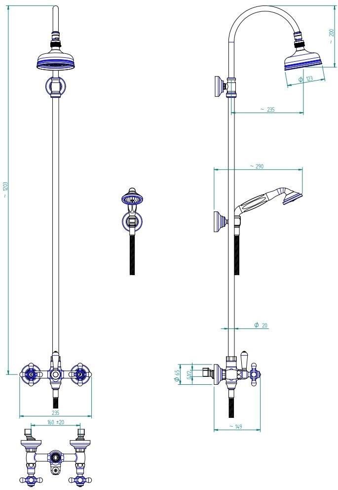 ZAZZERI Настенная душевая стойка с ручным душем 800 sun-id-1473075 - Вид №1