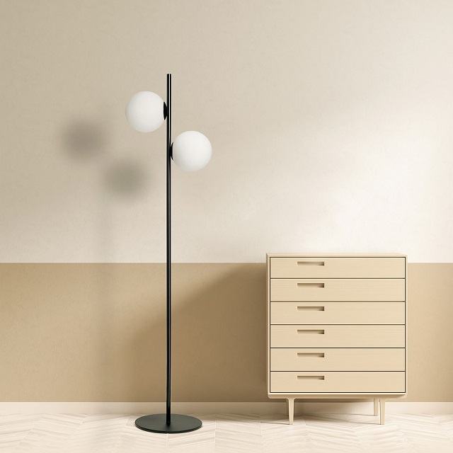 Miloox 1744.206 Торшер из опалового стекла и металла с ножным диммером JUGEN BLACK - Вид №1