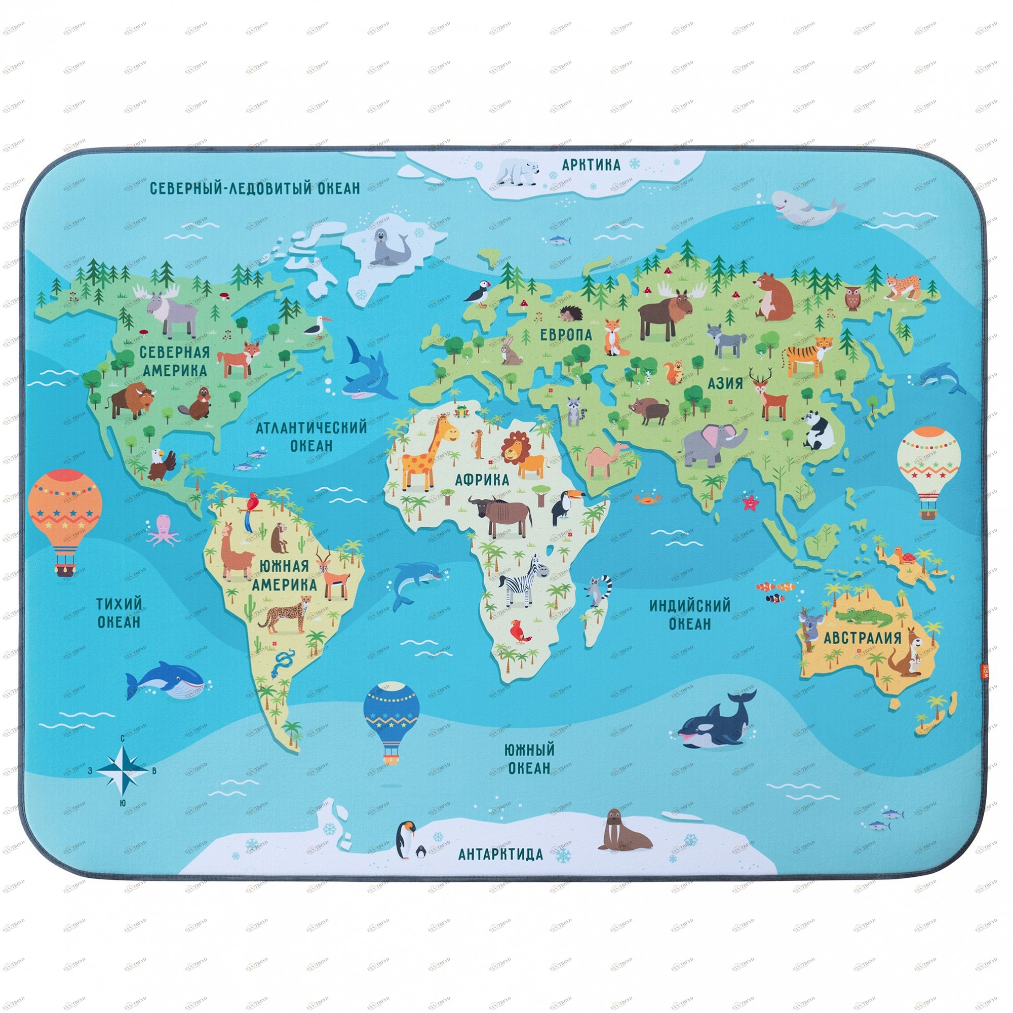 Детский игровой коврик 160х120 см "Карта мира" БЕЛЬМАРКО  351575 Голубой Santreyd 