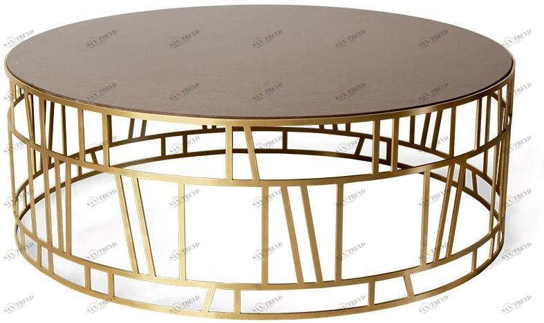 JOSÉ LEITE DE CASTRO Низкий круглый журнальный столик из латуни и кварца  13011355 