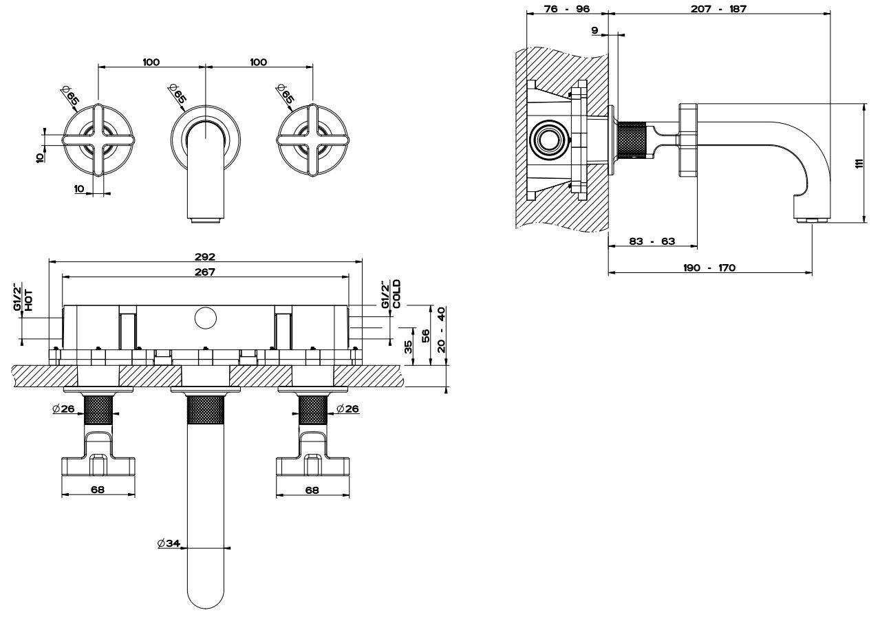 Смеситель для ванны с 3 отверстиями из хромированной латуни Gessi гравированный ARCH-00103260 - Вид №2