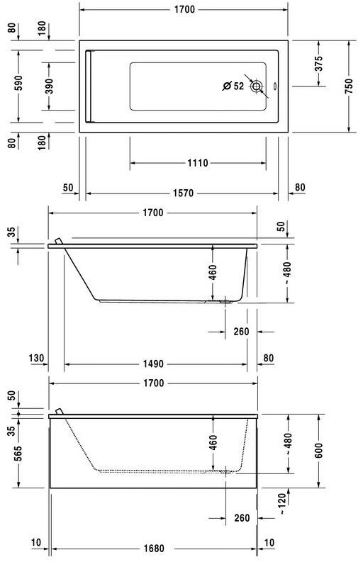 Duravit Прямоугольная акриловая ванна Starck 700335 - Вид №5