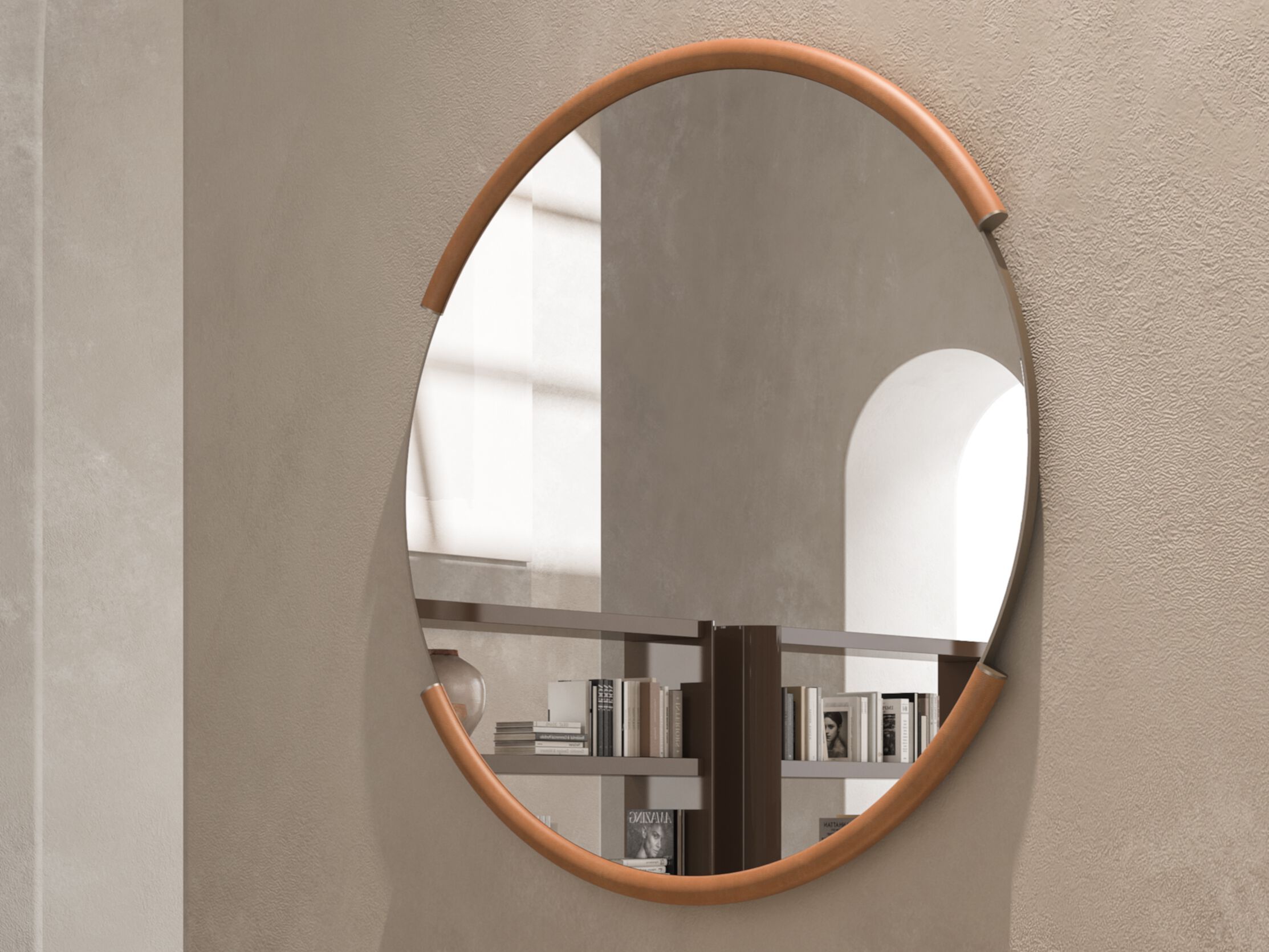 Настенное зеркало с кожаной рамкой CPRN HOMOOD Shapes ARCH-00135456