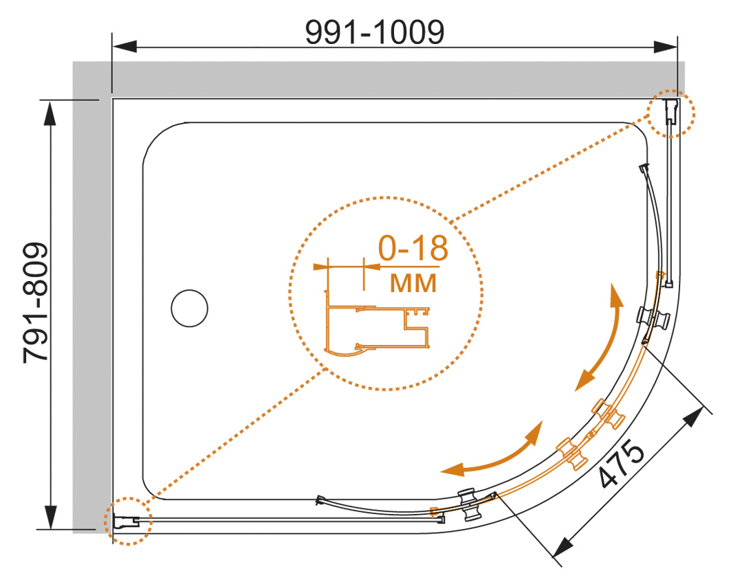 Душевой уголок CEZARES PRATICO-RH-2-100/80-C-Cr - Вид №7