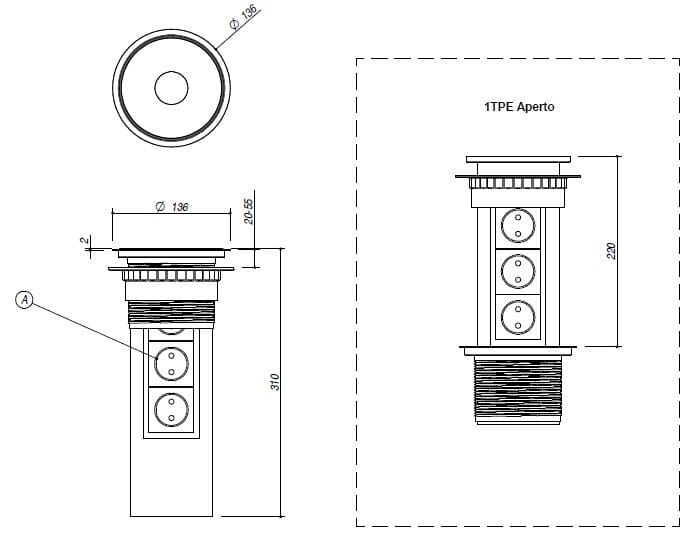 Выдвижная электрическая розетка из нержавеющей стали Barazza 1TPE ARCH-00046550 - Вид №3