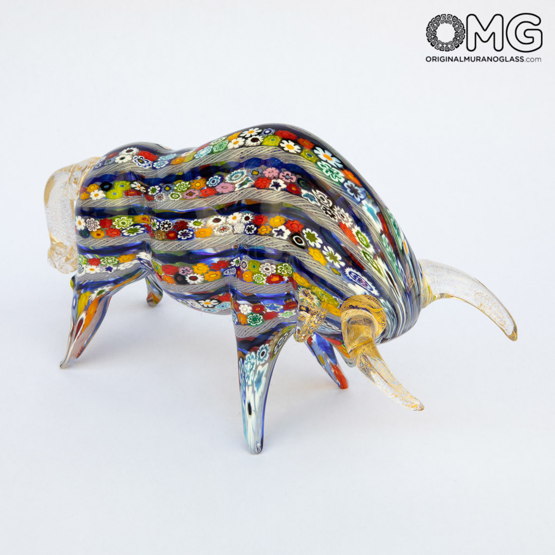 3366 ORIGINALMURANOGLASS Скульптура Буйвол с филигранью и миллефиори - муранское стекло OMG 30 см  - Вид №1