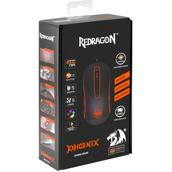 70336 проводная игровая мышь phoenix оптика,11 кнопок,4000dpi Redragon Santreyd  - Вид №4