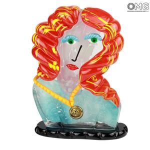 1812 ORIGINALMURANOGLASS Скульптура Голова женщины с рыжими волосами - современное абстрактное искусство - муранское стекло 7 см
