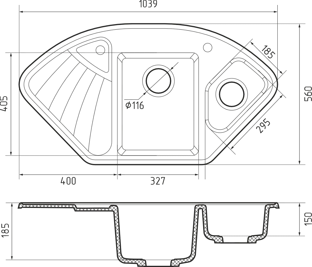 Кухонная мойка Искусственный камень CORNER S06 GranFest C-1040E-S06 - Вид №1