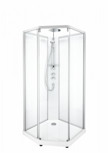 558.311.00.2 IDO Showerama 10-5 800x900 Pentagonal Comfort, заднее стекло IDO Showerama пятиугольное, белые профили / матовое стекло, 800x900 мм